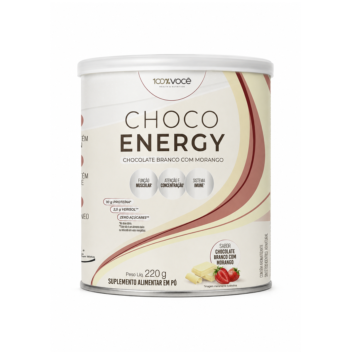 CHOCO ENERGY - SABOR CHOCOLATE BRANCO COM MORANGO 220G