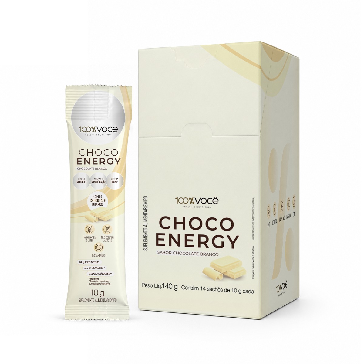 CHOCO ENERGY CHOCOLATE BRANCO - DISPLAY COM 14 SACHÊS DE 10G